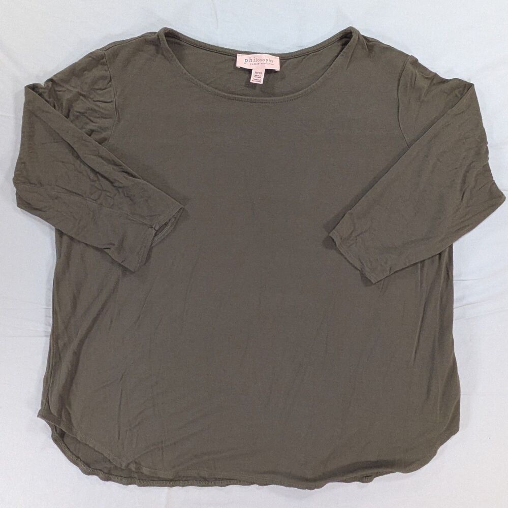 Philosophy Green 3/4 Sleeve Blouse Shirt Sz 1X Soft Rayon Blend